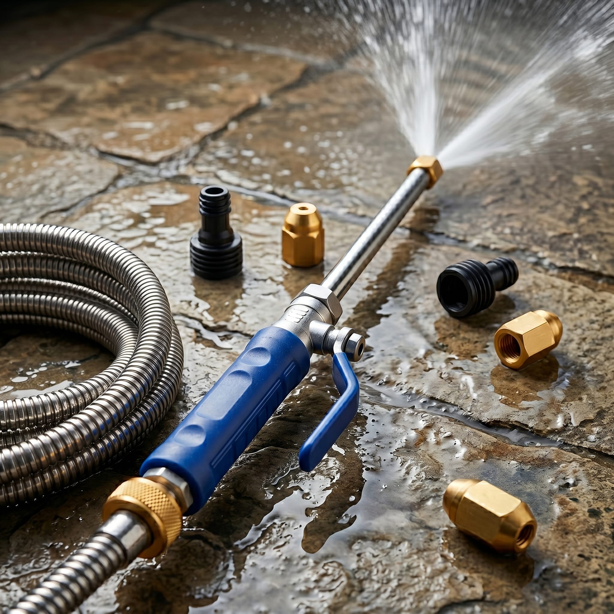 HydroBlast HB-1 cleaning a patio with the included nozzle accessories