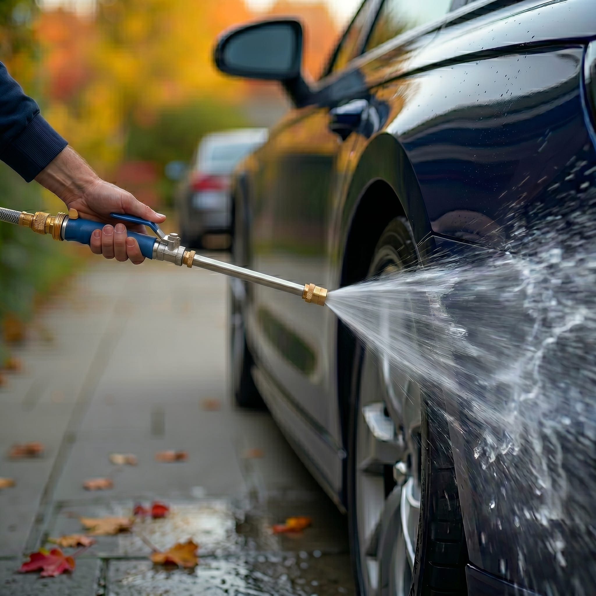 HydroBlast HB-1 washing a car in autumn light